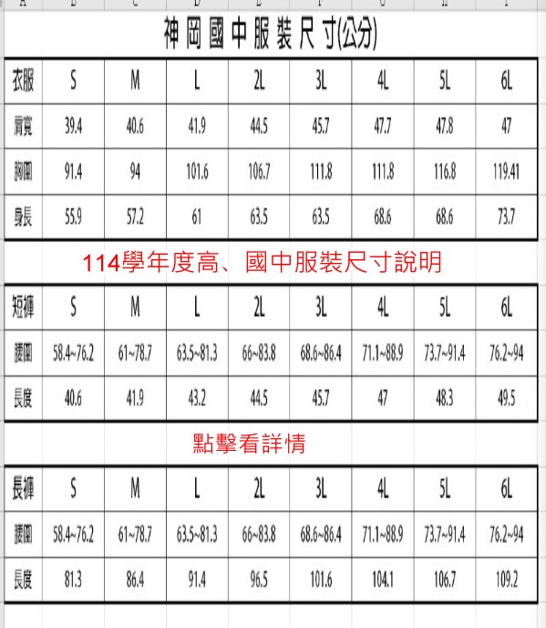 服裝尺寸